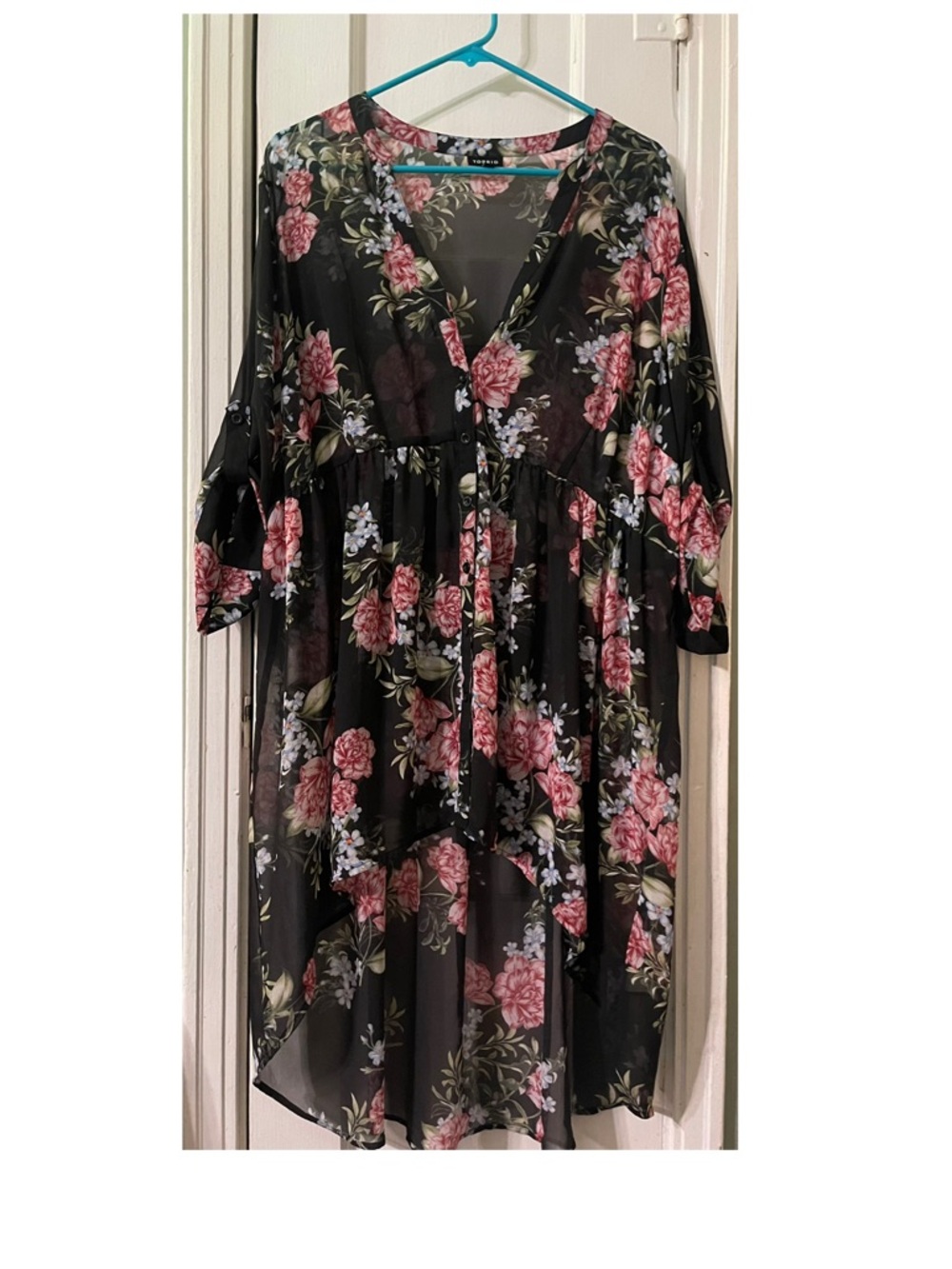 Floral Sheer Black Pink Asymmetrical Top